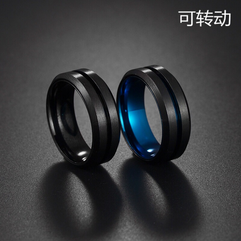 2023 European and American Amazon New Model Vacuum Electroplated Black Men's Rotating Stress Relief Titanium Steel Ring Jewelry for Women