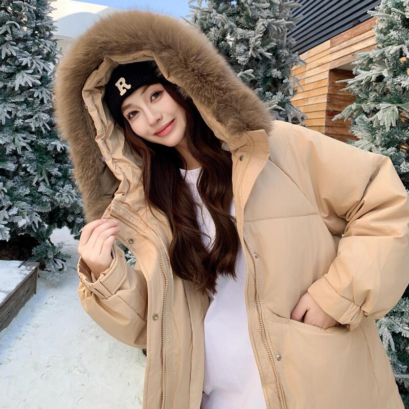 Clearance Sale: Mingmo Style Fox Fur Collar Hooded 90% White Duck down Jacket for Women, Thickened, Mid-Length, Over-The-Knee Clearance Sale: Mingmo Style Fox Fur Collar Hooded 90% White Duck down Jacket for Women, Thickened, Mid-Length, Over-The-Knee