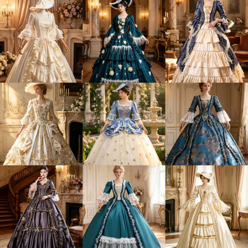 European Palace Dress, Family Catwalk Dress, Medieval Performance Dress, Popular Check-In Medieval Palace Dress