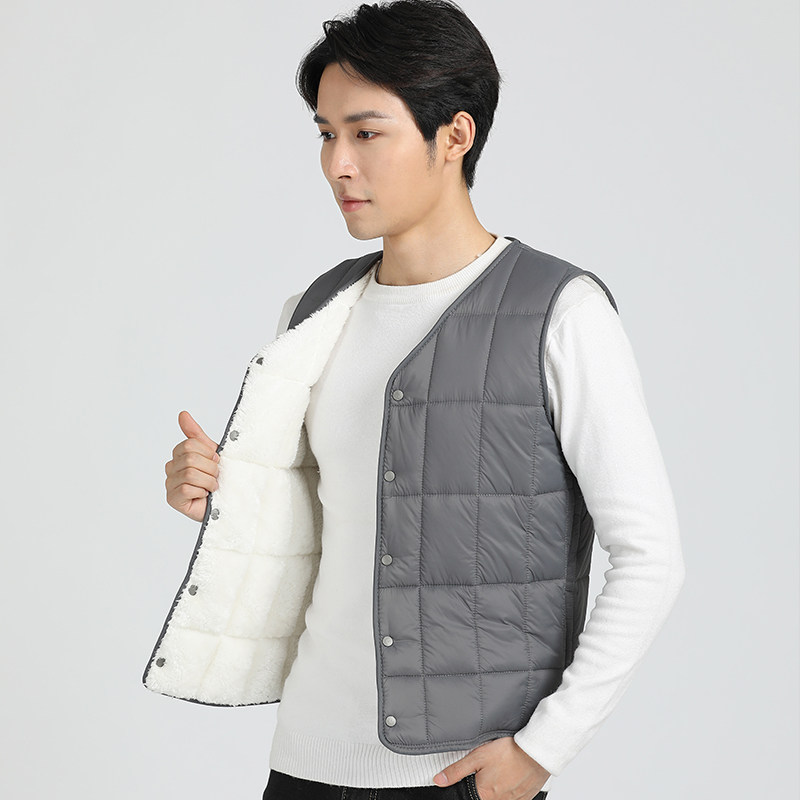 Down cotton waistcoat men's autumn winter lamb suede plus suede thickened with warm vest slats in the bottom wearing guts and thin kampagne waistcoat-Taobao