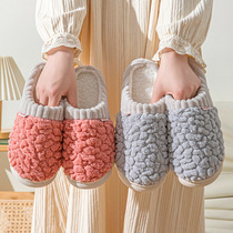 Womens poop-feeling cotton slippers autumn and winter 2024 new indoor home couple thick-soled plush confinement slippers for men