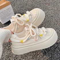 White shoes for women 2024 new popular spring and summer thick-soled canvas shoes shell toe shoes ins trendy versatile sneakers