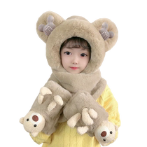 Cute baby winter childrens hat scarf and gloves all-in-one warm and windproof ear protection hat new baby boys and girls