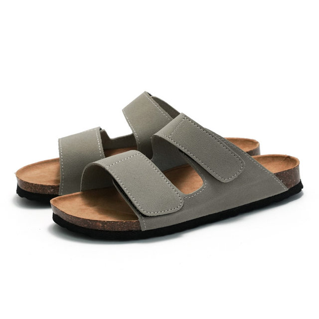 2025 summer men's cork slippers trendy student slippers double strap men's Birkenstock shoes beach shoes nubuck leather