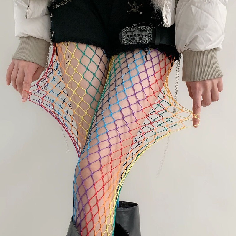 Dopamine Rainbow Black Silk Sexy Colorful Fishnet Stockings Women's Sexy Stockings Y2K Subculture Gradient Pantyhose Dopamine Rainbow Black Silk Sexy Colorful Fishnet Stockings Women's Sexy Stockings Y2K Subculture Gradient Pantyhose