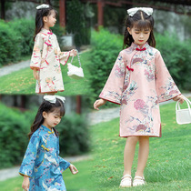 Girls Cheongsam 2022 Autumn New Long-sleeved Improved Hanfu Skirt Childrens Dress Chinese Style Princess Dress Tang Suit