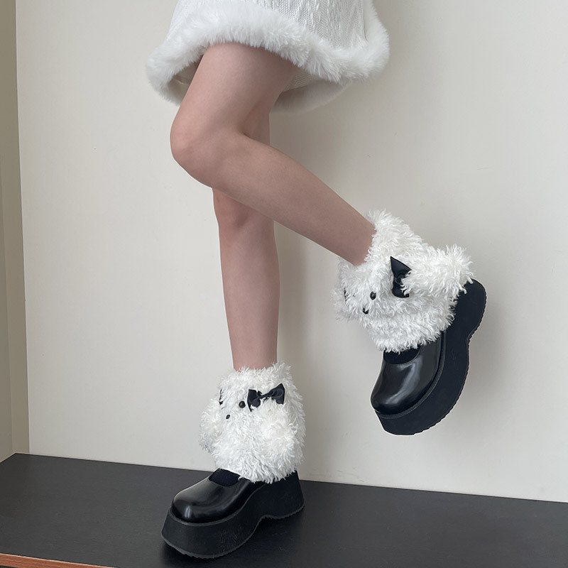 女性用レッグカバー ミレニアム Y2K 和風 大きいカール フラシ天ソックスカバー 秋冬 かわいい JK かわいい女の子 暖かい ミッドチューブソックス ブーツカバー