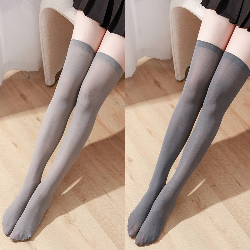 Smoke Gray Over-The-Knee Socks for Women, Spring and Autumn Style, Black Stockings, Half-Length Stockings, Thigh-High Socks, Velvet White High-Tube Socks