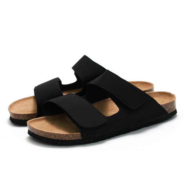 2025 summer men's cork slippers trendy student slippers double strap men's Birkenstock shoes beach shoes nubuck leather