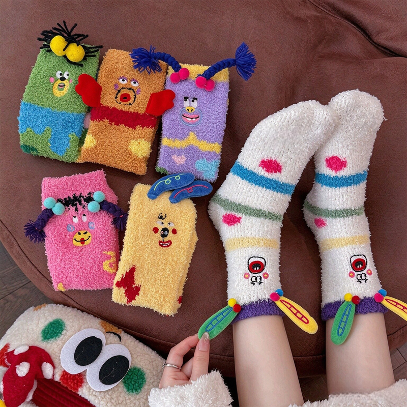 Coral Fleece Socks for Women, Quirky and Fun Clown Socks, Winter Warm Home Floor Socks, Cute Cartoon Mid-Calf Socks Coral Fleece Socks for Women, Quirky and Fun Clown Socks, Winter Warm Home Floor Socks, Cute Cartoon Mid-Calf Socks