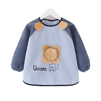 Autumn and winter outer wear waterproof baby coveralls childrens long-sleeved eating baby bibs boys reverse-wear anti-dirty rice pockets