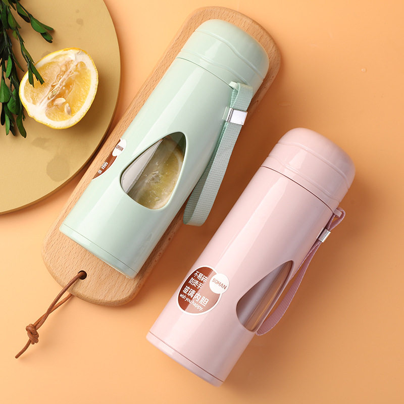 Drop-type double layer glass cup anti-burn and anti-fall sports water cup Student tea cup office gift mug with the hand cup-Taobao