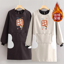Autumn and winter new long-sleeved velvet thickened apron for home kitchen waterproof and oil-proof work warehouse womens smock for men