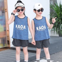 Childrens quick-drying vest suit summer boys and girls thin sports two-piece set sleeveless shorts basketball uniform training