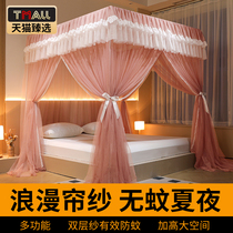 Princess style floor-standing mosquito net 2024 new home bedroom palace three-door bracket rod thickened bed curtain curtain