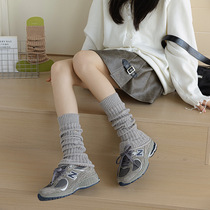 Gray socks for fat mm thick legs piled socks y2k autumn and winter knitted warm mid-calf sleeves slimming jk