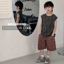 Boys Vest 2024 New Summer Childrens Holed Breathable Fashionable T-Shirt Baby Solid Color Sleeveless Waistcoat Top