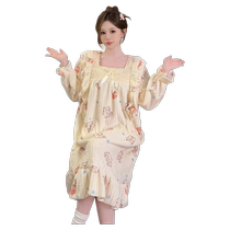 Pajamas for women in autumn and winter thickened coral velvet sweet and cute girly princess style lace mid-length nightgown