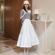 White cake skirt high waist slimming versatile skirt elastic waist Korean style gentle style sweet style mid-length skirt for little people