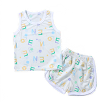 Childrens vest suit for boys and girls ice silk sleeveless shorts summer mesh Korean style sports and leisure two-piece set