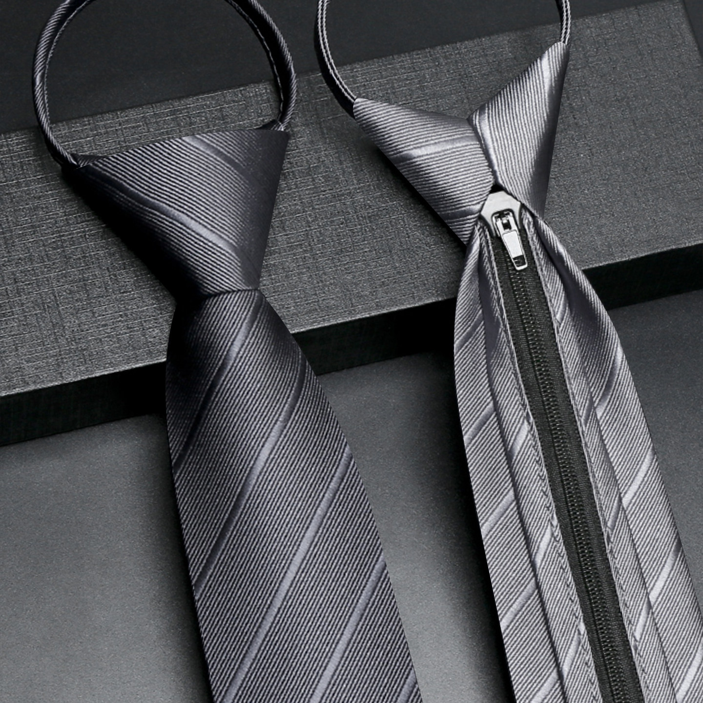 Black Tie for Men, No Need to Tie, Formal Business Zipper Style, Gray, High-End, Easy to Pull, Wedding Groom, Lazy Trend