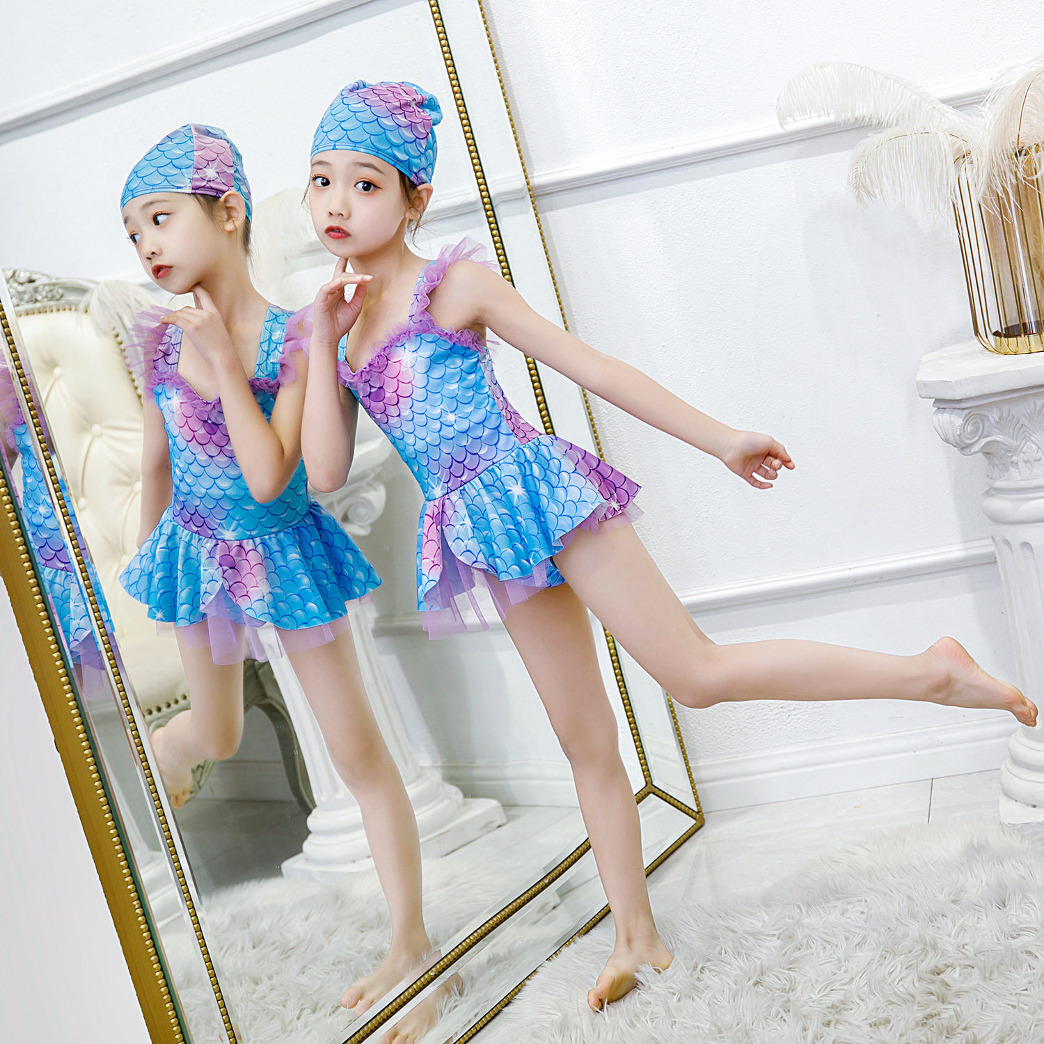 Mermaid 2022 New Kids Cute Princess Baby Swimsuit Girl Swimsuit Mid-Day Kids Summer