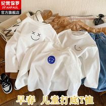 Boys Spring Clothes Smiling Face Pure Cotton Long-Sleeved T-Shirts Spring and Autumn Style Baby Tops Childrens Clothing with Korean Style Bottoming Shirts