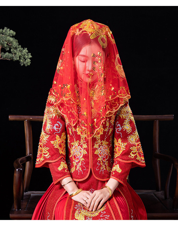 Невеста красное покрытие голова выйти замуж 2024 одежда Сюхэ свадьба высококачественный Выйти замуж красный Монгольский капот китайский стиль полупрозрачная вуаль 