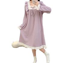 Pajamas for women 2024 plus size 240 pounds can wear autumn and winter sweet detachable breast pad long-sleeved mid-length nightgown