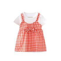 2024 Korean version fake two-piece baby girl dress summer style childrens suspender plaid skirt baby vest skirt