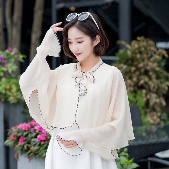 Sun Protection Shawl for Women, New Summer Style, Ice Silk with Sleeves, Thin and Stylish Short Cape for Driving Electric Bikes