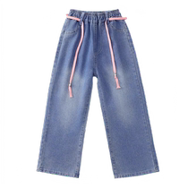 Autumn clothing girls straight wide leg jeans baby spring and autumn new childrens middle and large childrens girls pants trousers autumn