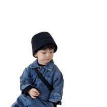 Japanese knitted fashionable childrens fisherman hat spring and autumn girls black 2024 new baby bucket hat summer