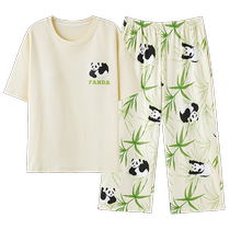Summer 2024 new style knitted cotton round neck short-sleeved cartoon cute style three-quarter pants pajamas womens suits home clothes
