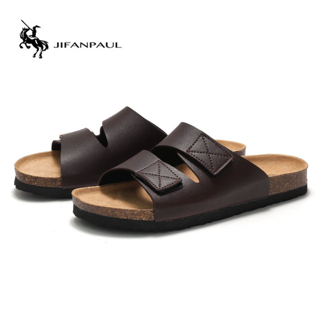 Paul spring and summer new men's cork slippers Korean style men's sandals Velcro Birkenstock beach shoes