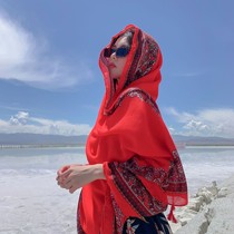 Этническая ветровая мыс плечевые шарфы с двойным использованием Sunscreen Beach Silk Scarves Red Large Scarves Women Desert T