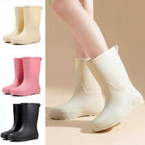 Rain boots for women 2024 new style mid-tube fashionable outer wear waterproof rain boots low-tube integrated velvet warm non-slip wear-resistant water shoes