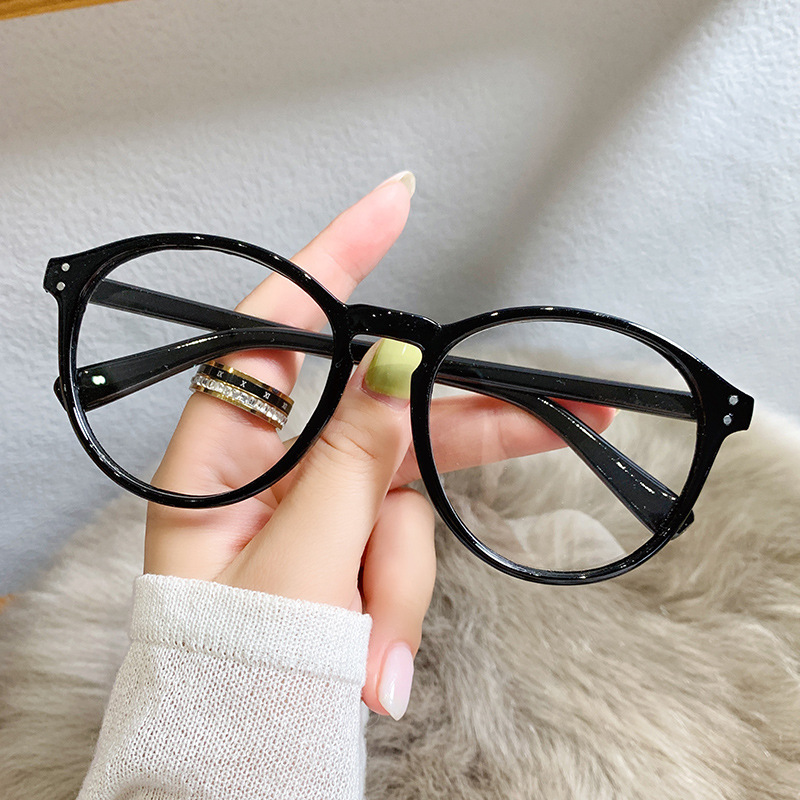 Black-Framed Glasses for Women, Anti-Blue Light, Plain Glasses That Can Be Fitted with Prescription Lenses, Large Frame Trendy Men's Round Eyeglass Frames