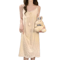 Nightgown for women spring and summer 2024 new style woven jacquard plaid cloud cotton with chest pad sling sweet home clothes