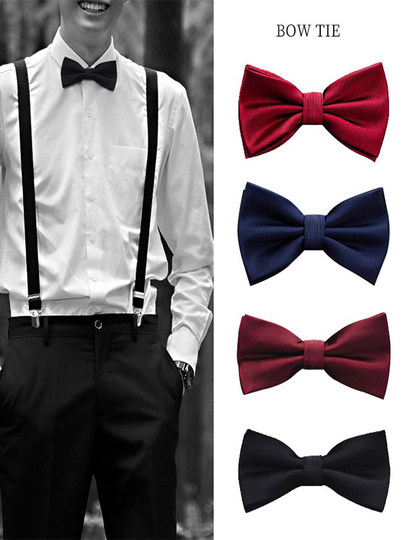 男士领结伴郎红色纯色新郎结婚婚礼领带黑色英伦风西装衬衫蝴蝶结