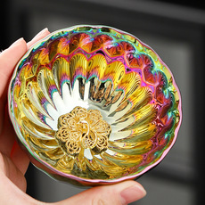 Здание 窑变七彩孔雀莲花功夫茶杯陶瓷家用主人杯鎏金建盏茶盏品茗杯茶碗