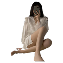 Ice Silk Nightgown Women Spring Autumn Winter Sexy Lace Long Sleeve 2024 New White Shirt Pajamas Home Clothes
