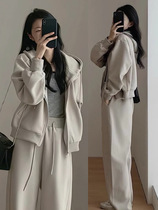 2024 new summer sports and leisure two-piece suit with tea suit for women high-end hooded sweatshirt wide-leg pants