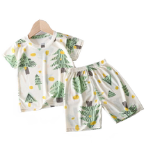 Childrens ice silk short-sleeved suit summer boys home clothes thin girls pajamas baby summer clothes breathable air-conditioned clothes