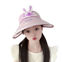 Childrens sun hat girls boys sun hat cute bunny empty top hat sun protection ultraviolet breathable thin