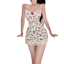 Suspender nightgown for women 2024 new style pure lust sexy splicing lace printed skirt sweet tight hip wrap home wear