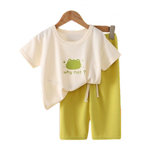 Childrens short-sleeved suit ice silk girls summer clothes 2024 summer boys T-shirts baby baby home clothes childrens clothes summer