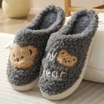 Couple cotton slippers for women winter indoor home non-slip cute warm thickened home mens plush slippers