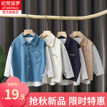 Boys Spring and Autumn Korean Style Versatile Shirts 2023 New Style Childrens Baby Tops Striped Long Sleeve Spring and Autumn Shirts