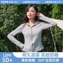 Ice Silk Sun Protection Clothing Womens Lightweight Summer 2024 New Slim Fit Breathable Sports Sun Protection Clothing Hooded Jacket Trendy